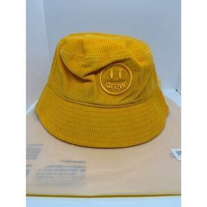 NWT NEW DREW House Bucket Hat Golden Yellow Cotton Corduroy Happy Face Lined O/S